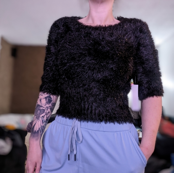 Black Fuzzy Sweater - Picture 1 of 3